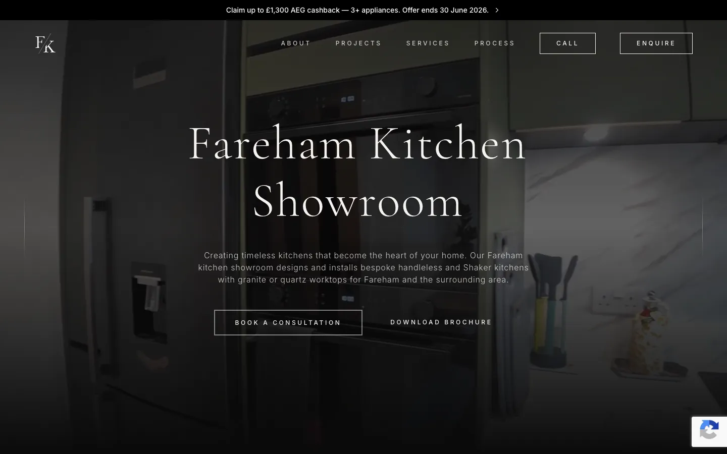 Screenshot of Fareham Kitchens, a Kitchen Design website built for free.