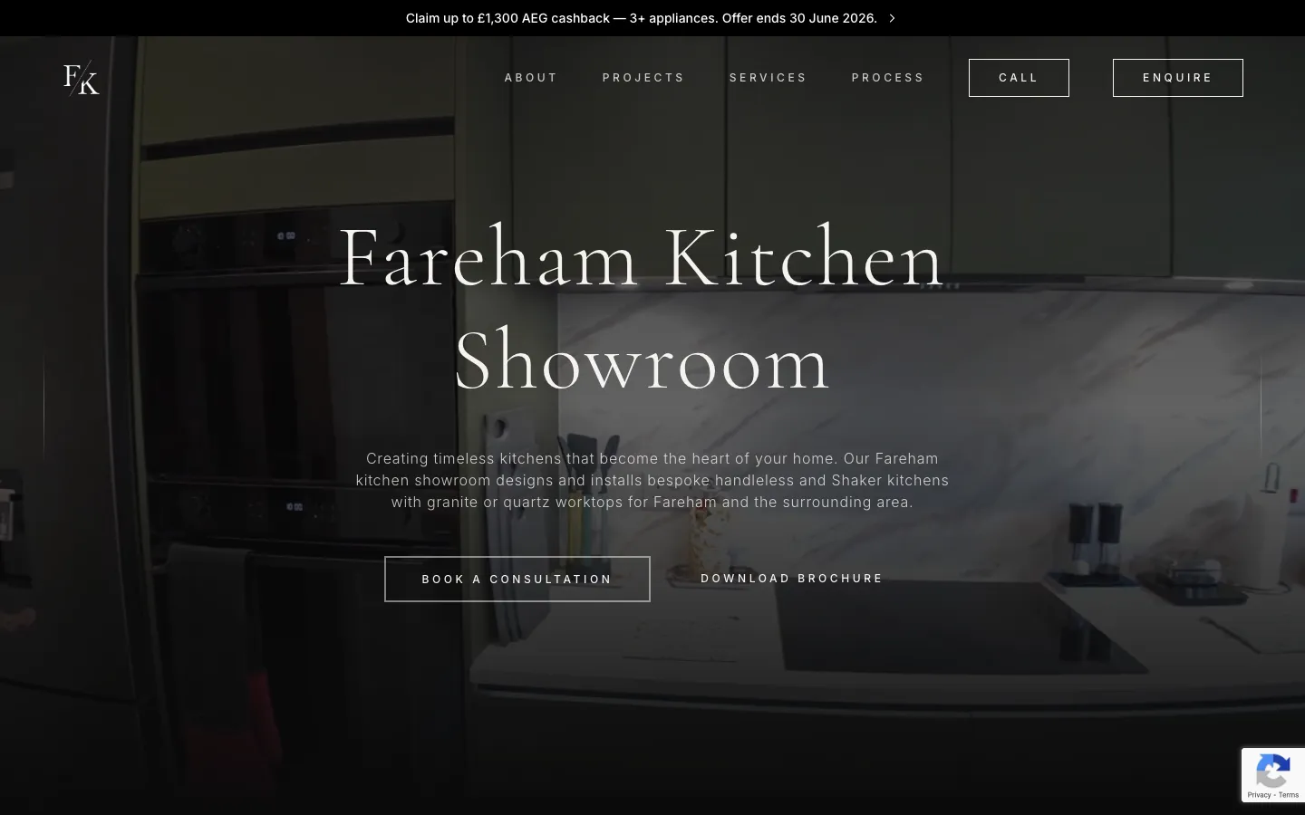 Screenshot of Fareham Kitchens, a Kitchen Design website built for free.