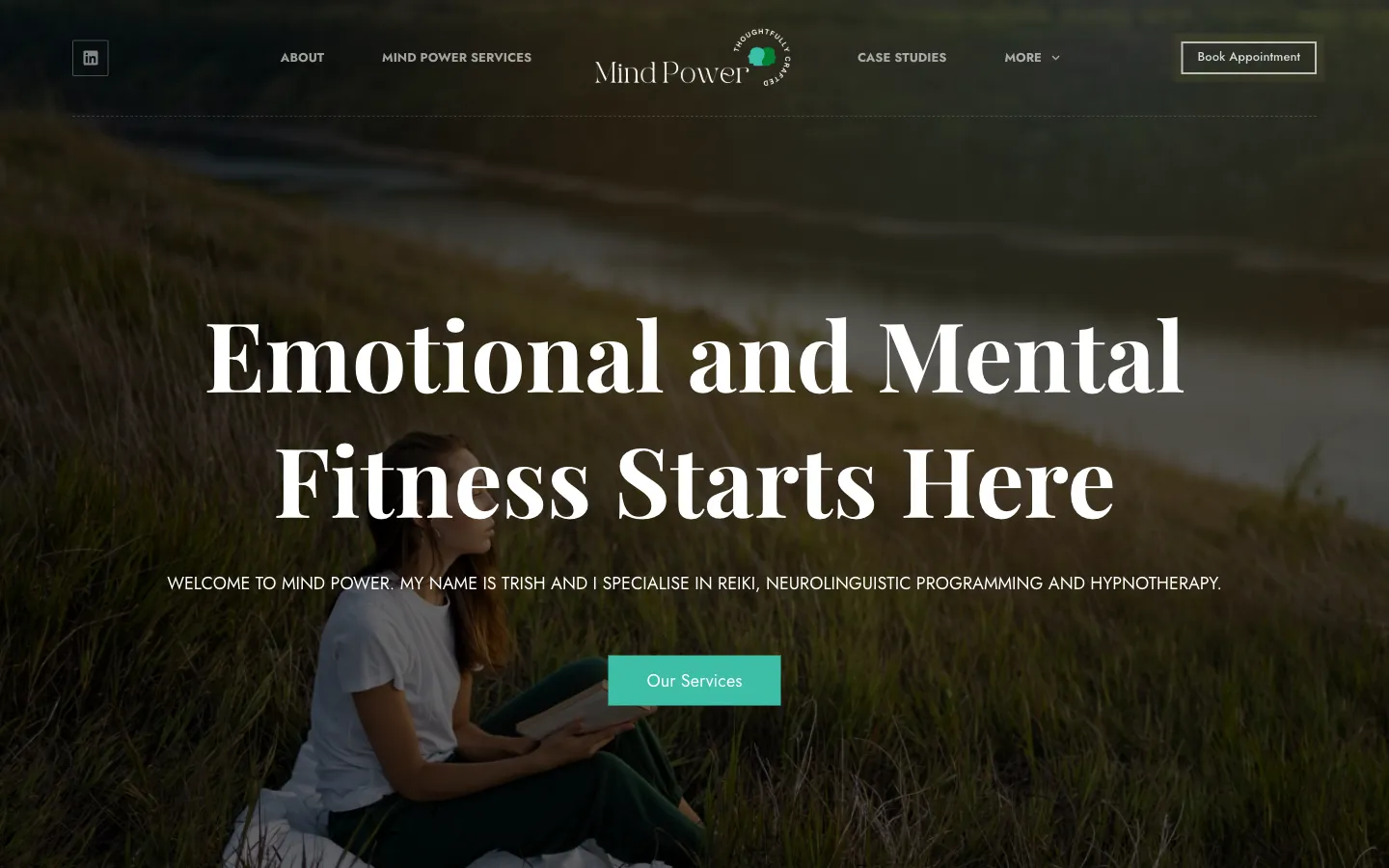 Screenshot of Mind Power, a Therapy website built for free.