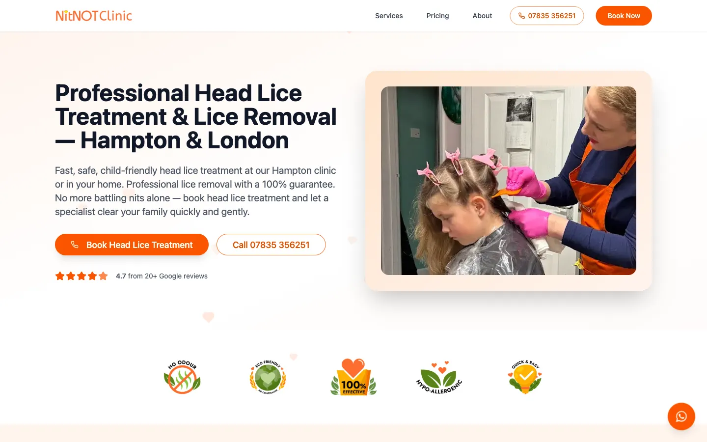 Screenshot of NitNot Clinic, a Healthcare website built for free.