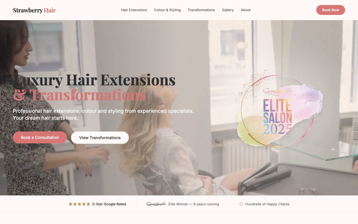 Screenshot of Strawberry Hair, a Hair Salon website built for free.