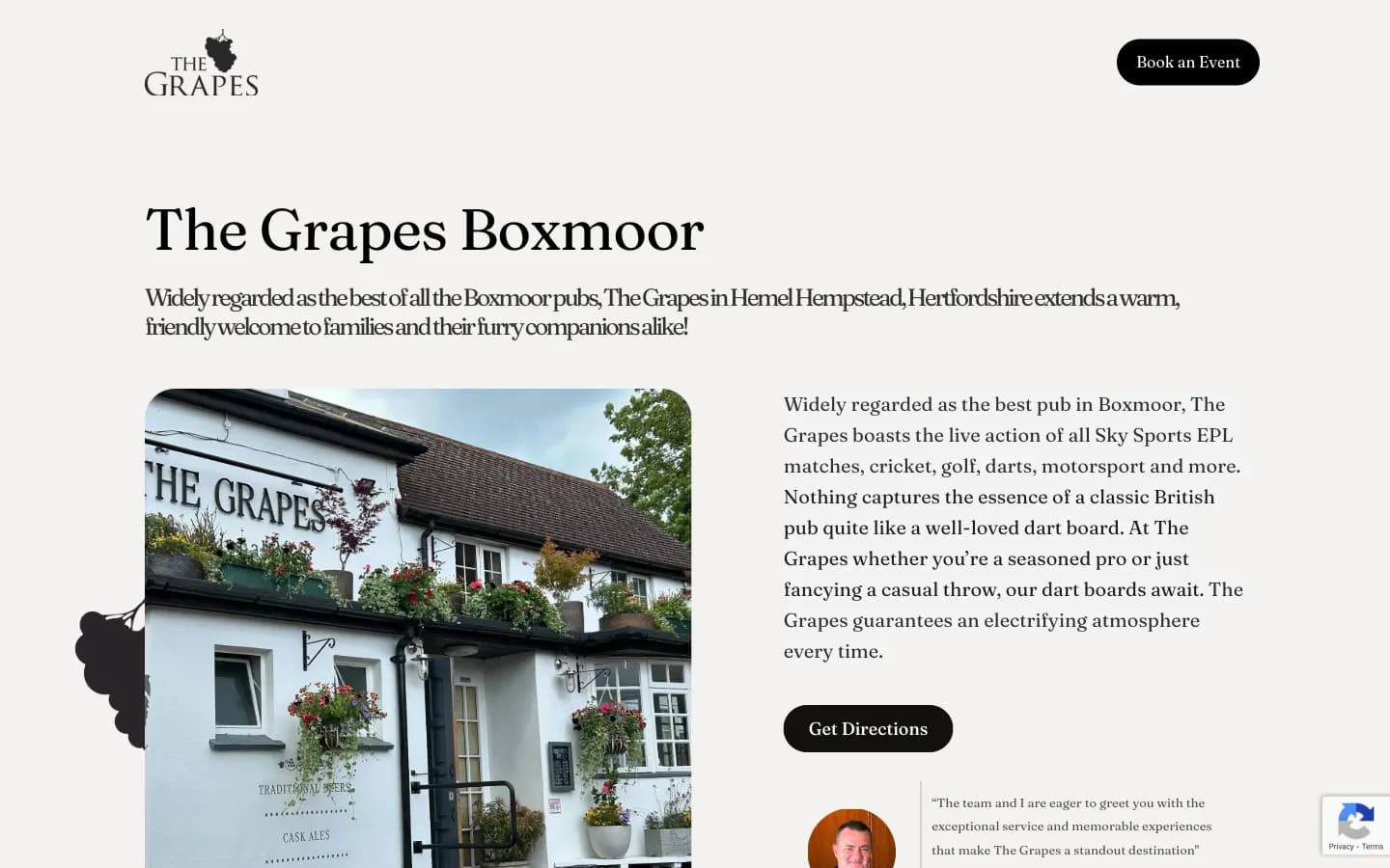 Screenshot of The Grapes Boxmoor, a Restaurant website built for free.